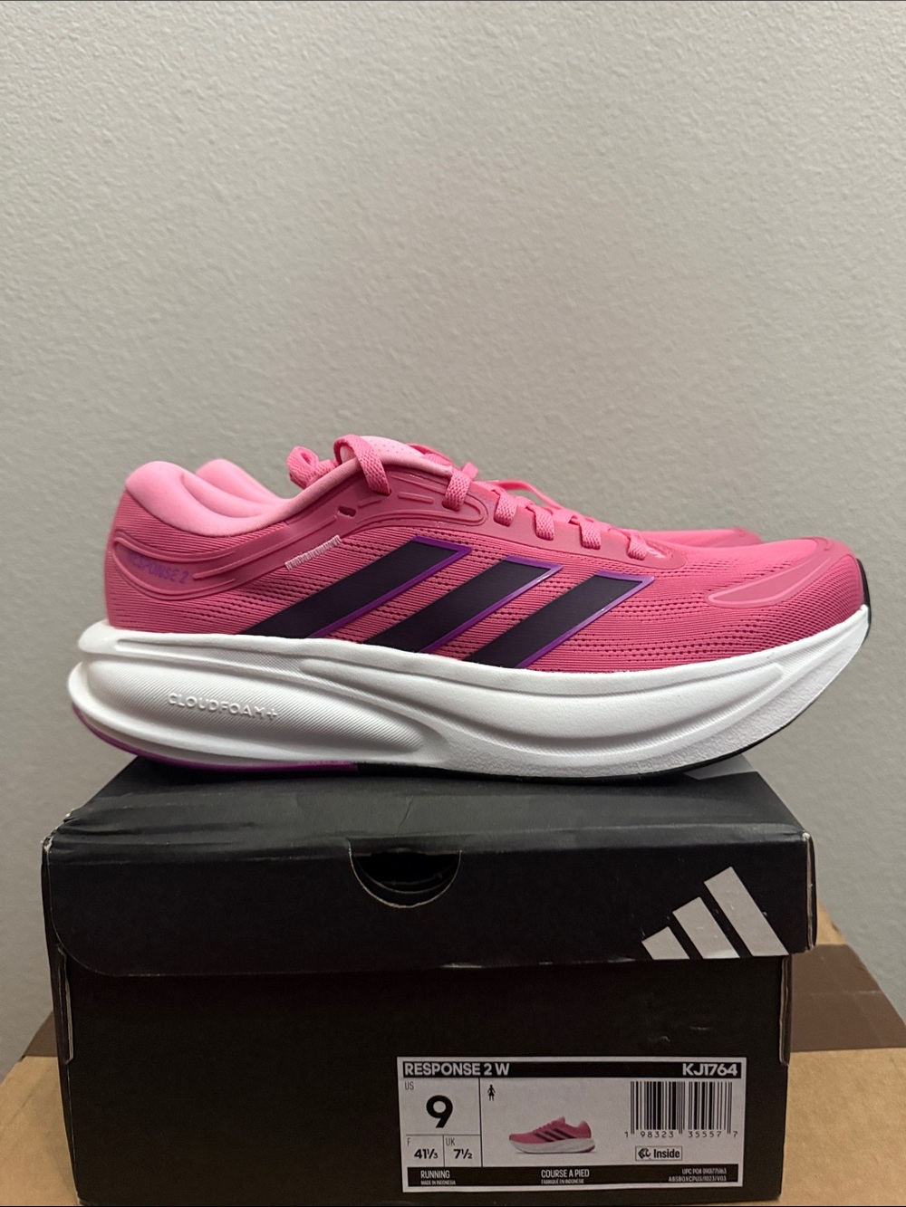 adidas Women's Pink Running Shoes with Purple Stripes - Picture 1 of 5